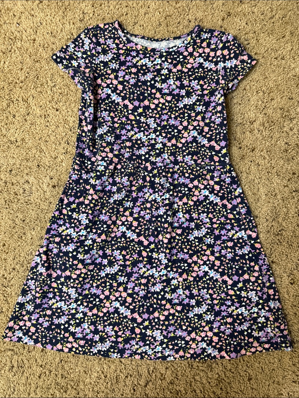 Girls Navy Floral Fit-and-Flare Dress